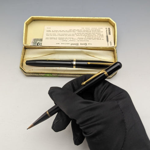 British Vintage Conway Stewart Fountain Pen Pencil Set Black Boxed